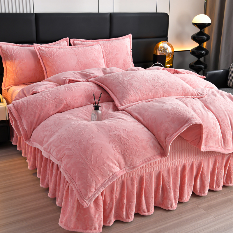 冬季保暖轻奢款雕花雕花绒床盖款牛奶绒四件套XW灵动