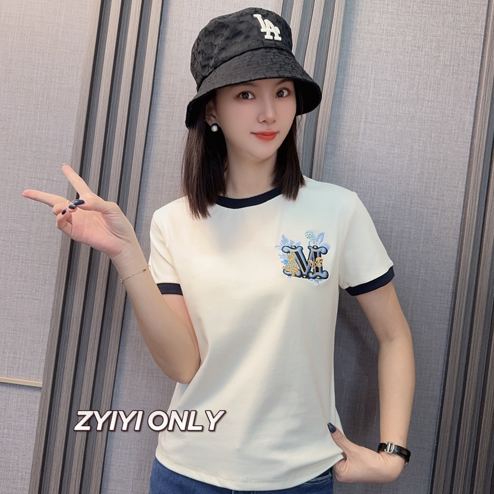 【小熊M】2025夏季新款短袖T恤修身显瘦刺绣休闲百搭上衣女