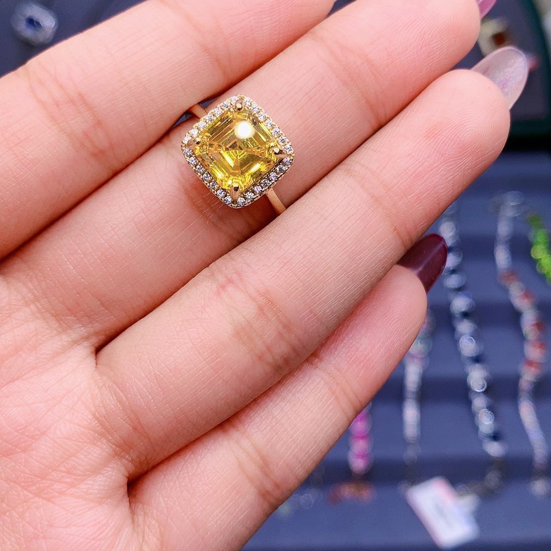 黄晶戒指银S925镶嵌1111