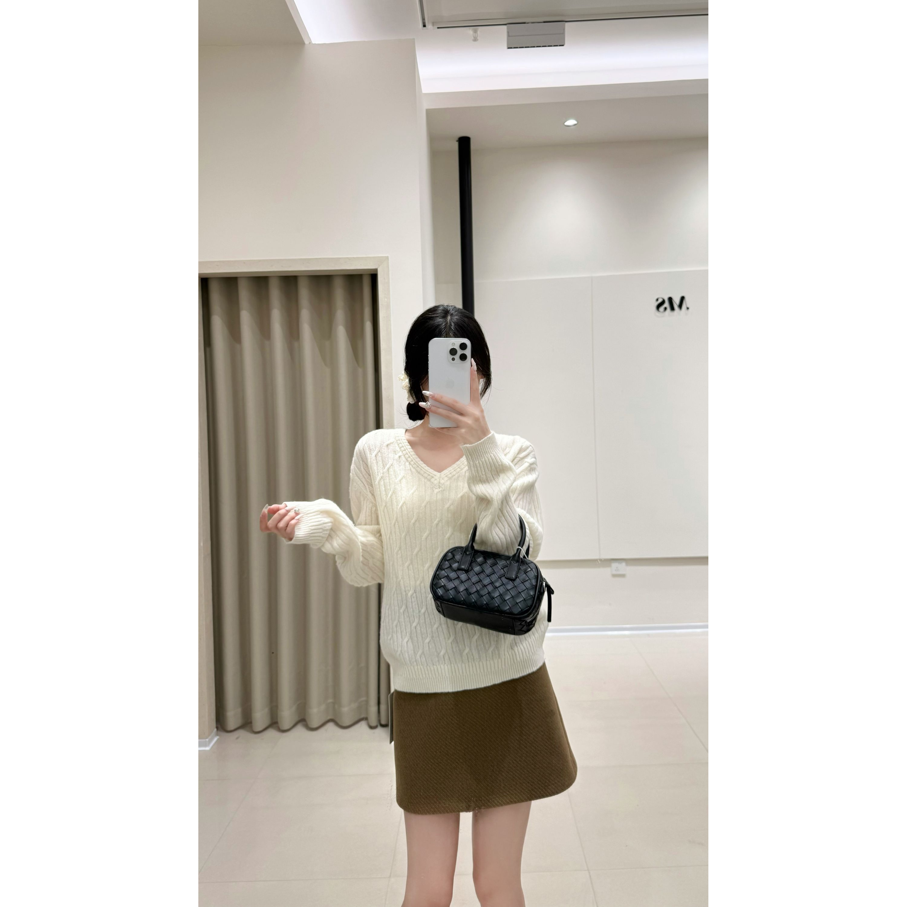 韩系纹理感套头v领长袖短款小个子毛衣2025秋冬新款.