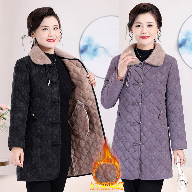 时尚妈妈棉服冬季新款洋气棉衣加绒中年中长款加厚保暖棉袄外套