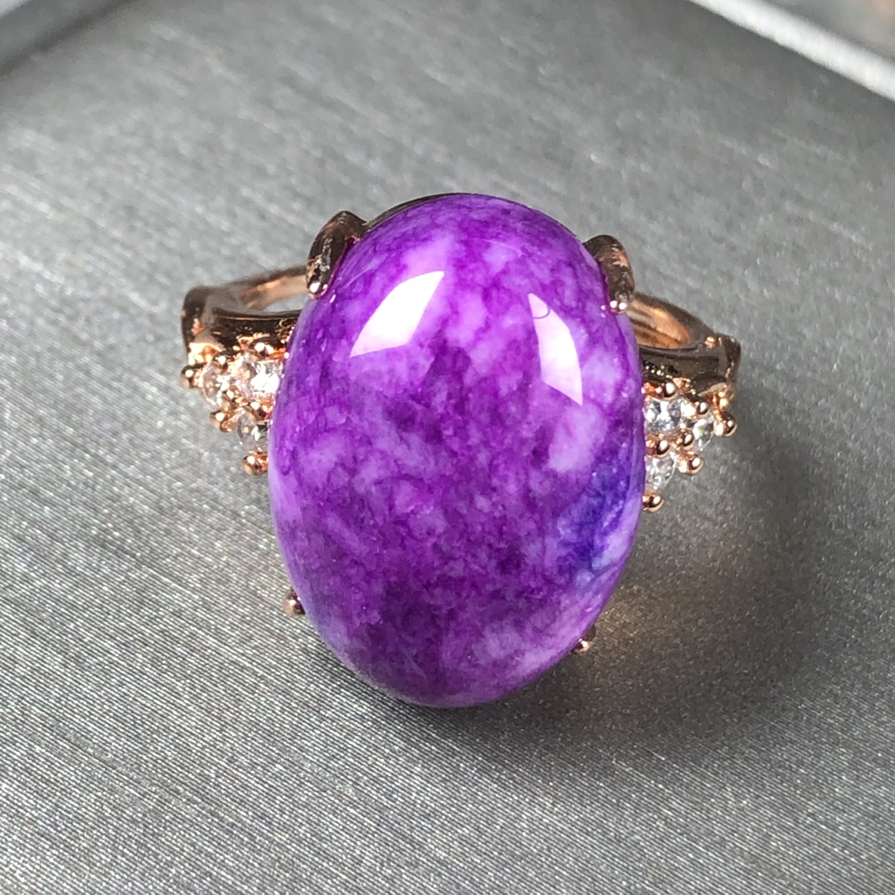 12364粉紫舒戒指玫瑰托开口可调节精选