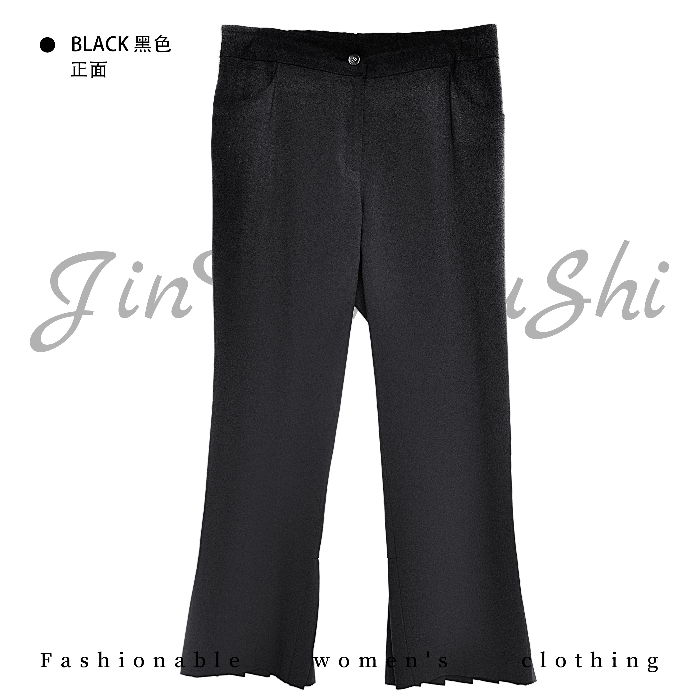 【金典女人服饰】半松紧腰垂感压褶微喇裤女显瘦大码九分休闲裤1503