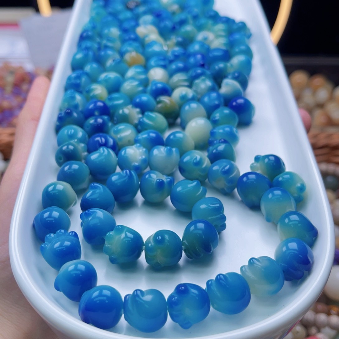吊坠白玉菩提c12mm/20+2颗蓝精灵猫爪