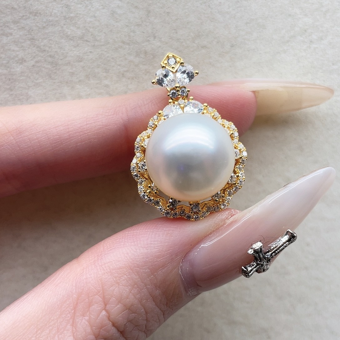 吊坠114银S925镶嵌海水珍珠