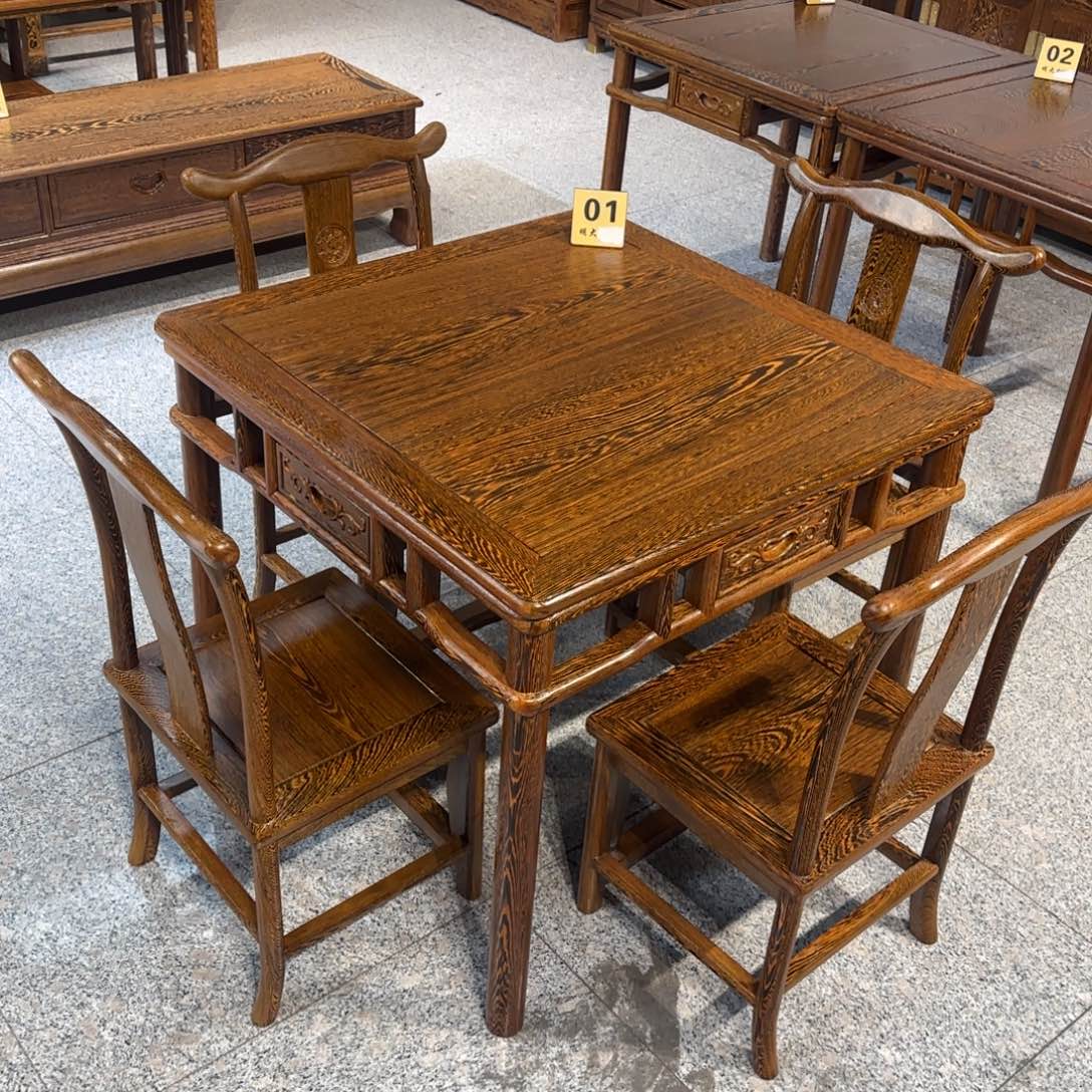 鸡翅木类成套家具78✖️78高68一桌四椅