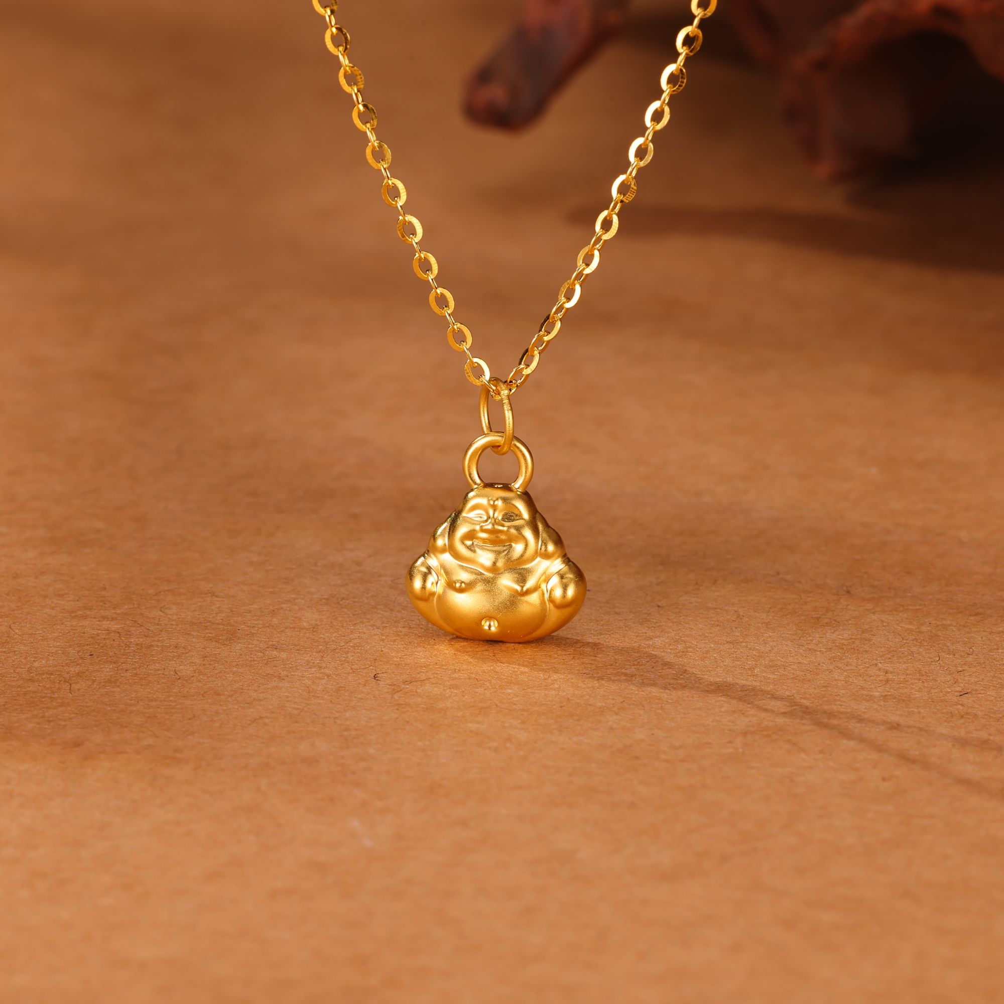 12期免息【中国黄金】足金弥勒佛大肚黄金吊坠精致轻奢大气赠银链