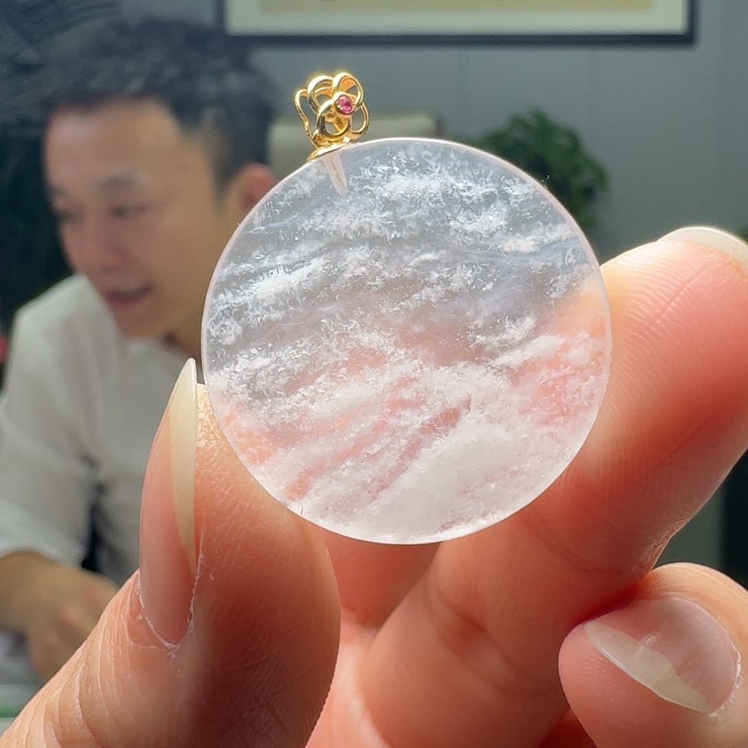 翡翠18K金镶嵌吊坠(不含链)天然