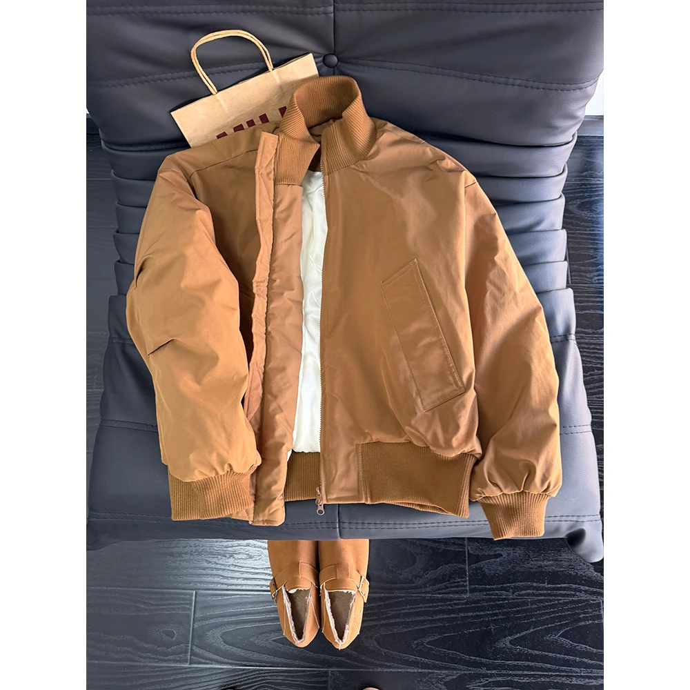 美式复古bomber棕色飞行员夹克棉衣男款秋冬廓形短款立领外套棉服