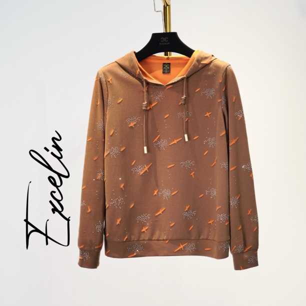 断码孤品A62【姜色重工连帽卫衣】时尚显瘦减龄洋气套头卫衣女上衣