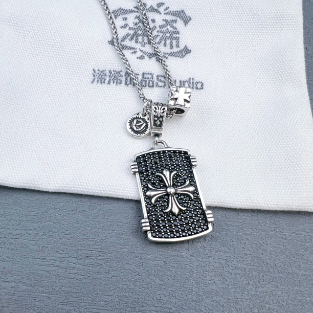 铜合金项链 十字架锆石吊坠项链肖邦长链百搭朋克潮酷男女项链