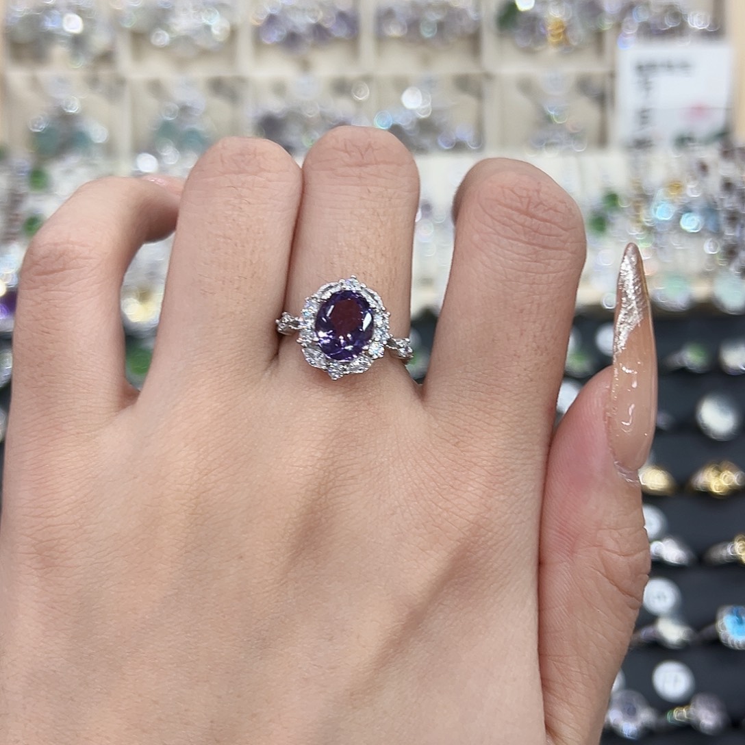 紫晶戒指银S925镶嵌