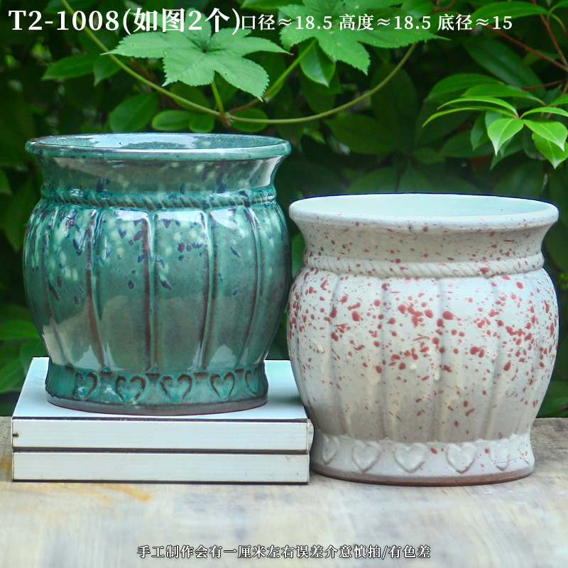 T2-1008宜兴紫砂红陶双耳大号老桩陶罐粗陶花盆透气万能盆花盆