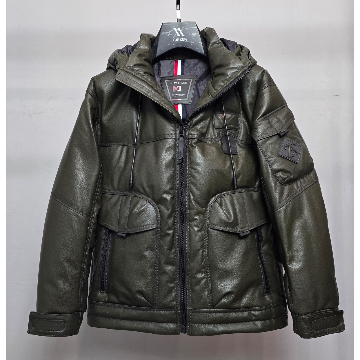 冬季加厚皮衣【头层羊皮】军绿色高端系列鸭绒加厚时尚休闲皮羽绒服