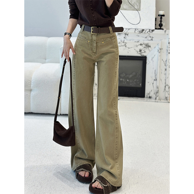 美式复古高腰阔腿牛仔裤女新款春天宽松显瘦百搭直筒拖地裤子潮流