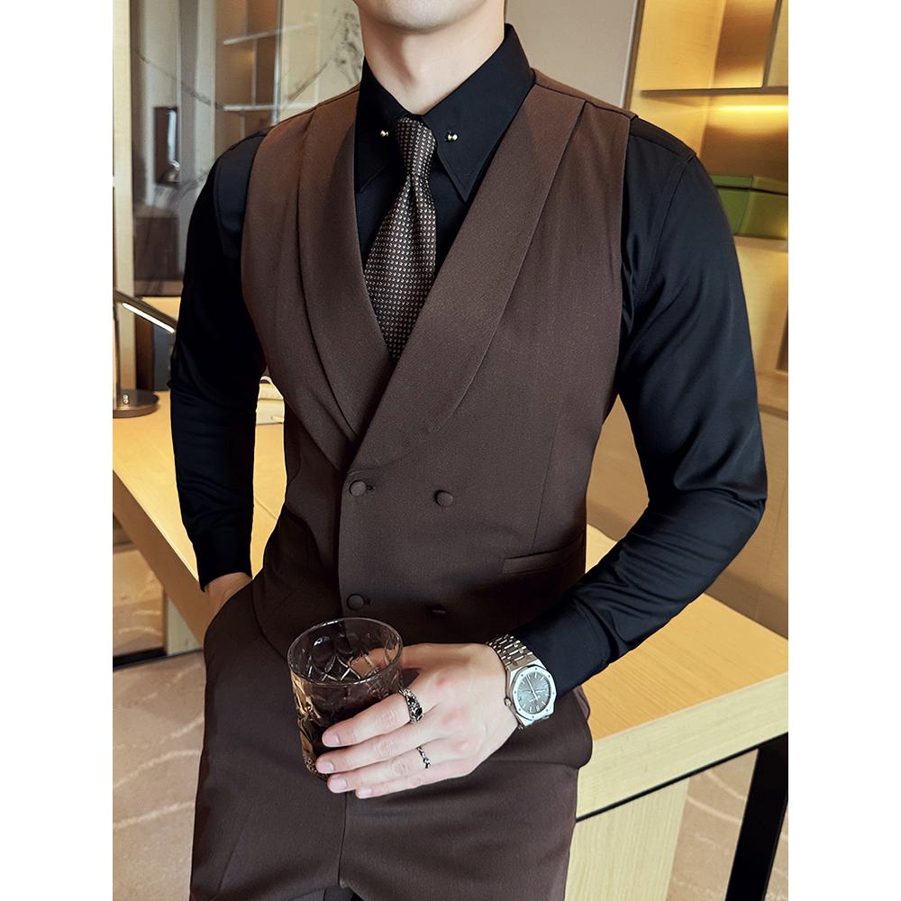 高级感双排扣西装马甲男春秋新款时尚潮流修身商务休闲伴郎服马夹