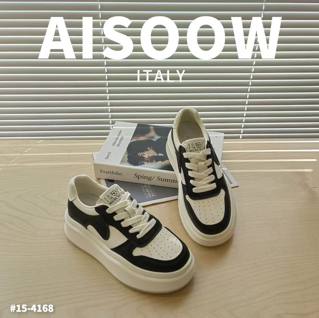 艾蘇真皮板鞋2025春季新款厚底圆头拼色时尚百搭小众休闲鞋潮流