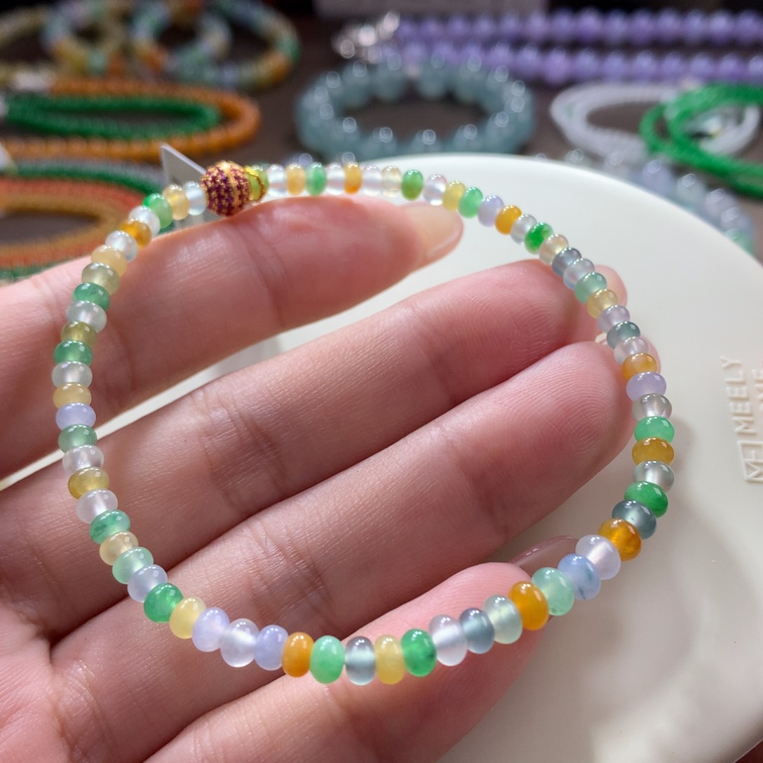 翡翠手链未镶嵌翡翠高冰多宝算盘珠卡4+
