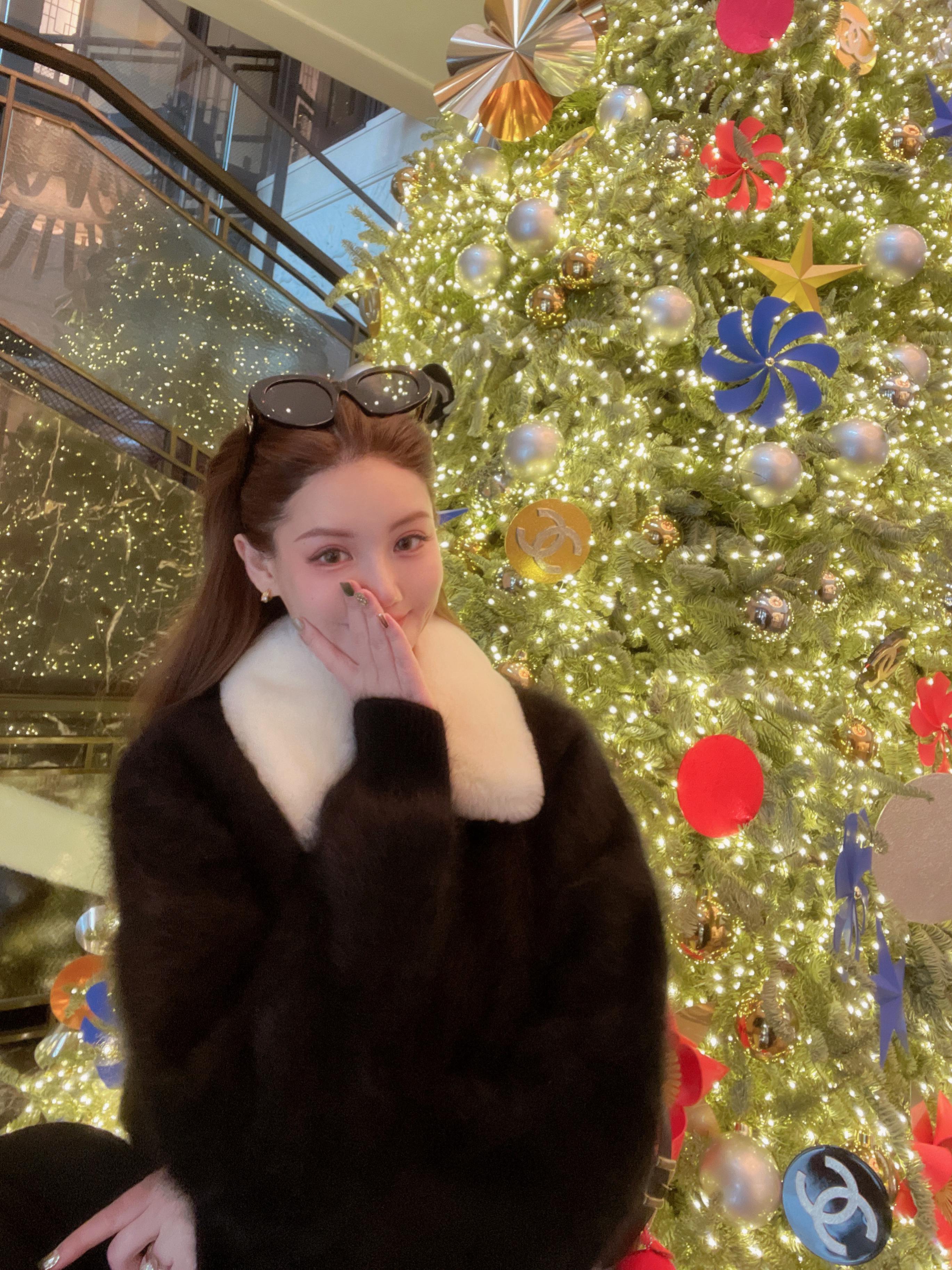 厚拼色翻领毛毛外套 短款