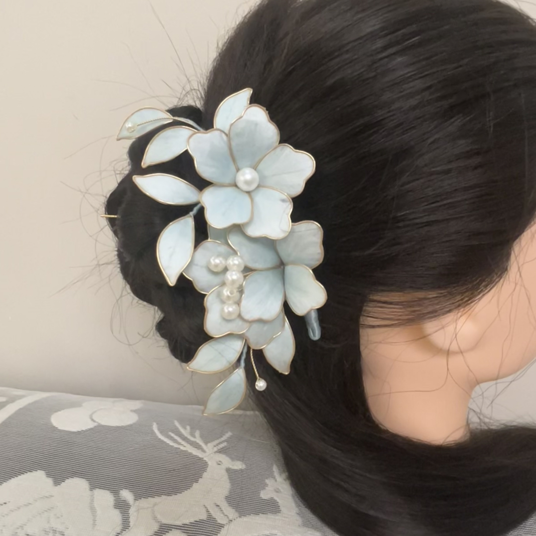 雨点儿非遗蚕丝绒花纯手工精制月光色大促价气质复古发卡法式发夹