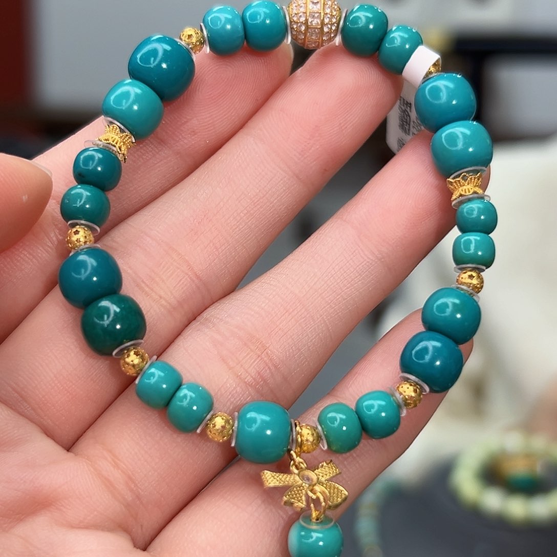 绿松石珠宝奇石18K金镶嵌小*棍