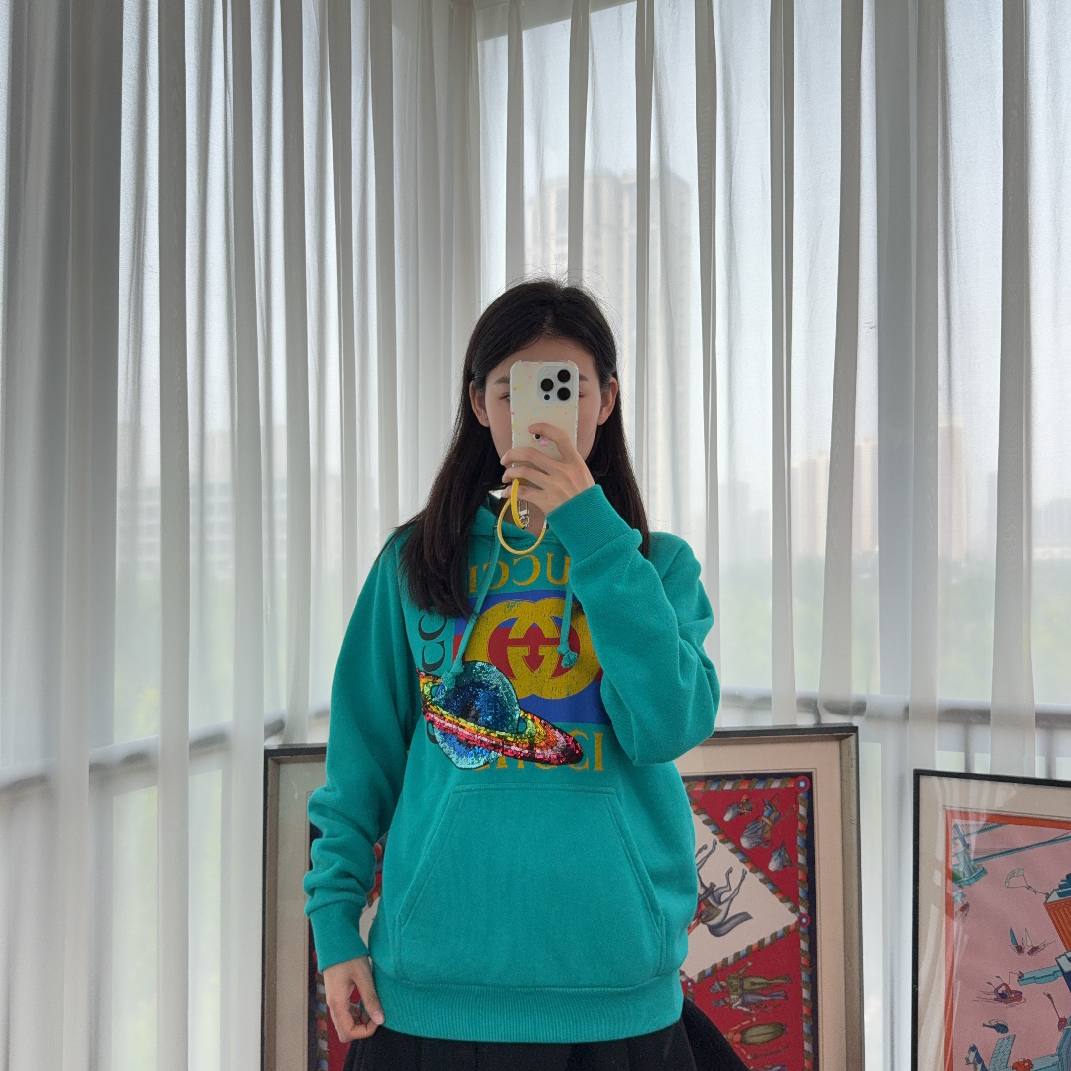 95新 GUCCI/古驰 麦殿/长款卫衣XS码绿色/250511VHHYYA1