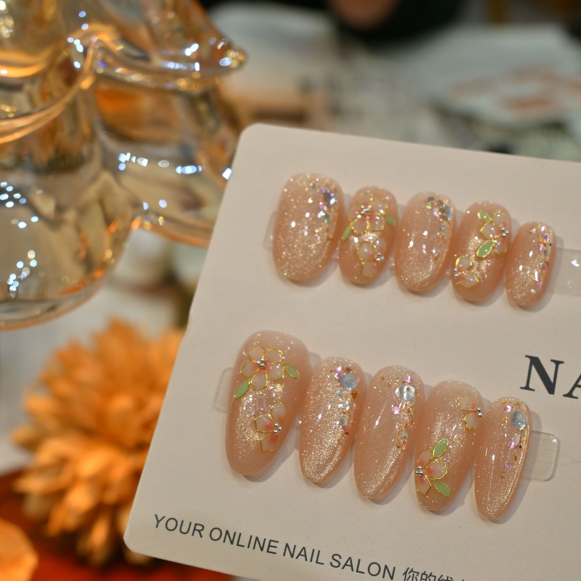 星河纯手工穿戴甲掐丝珐琅花花美甲显白高级感锆石轻奢美甲