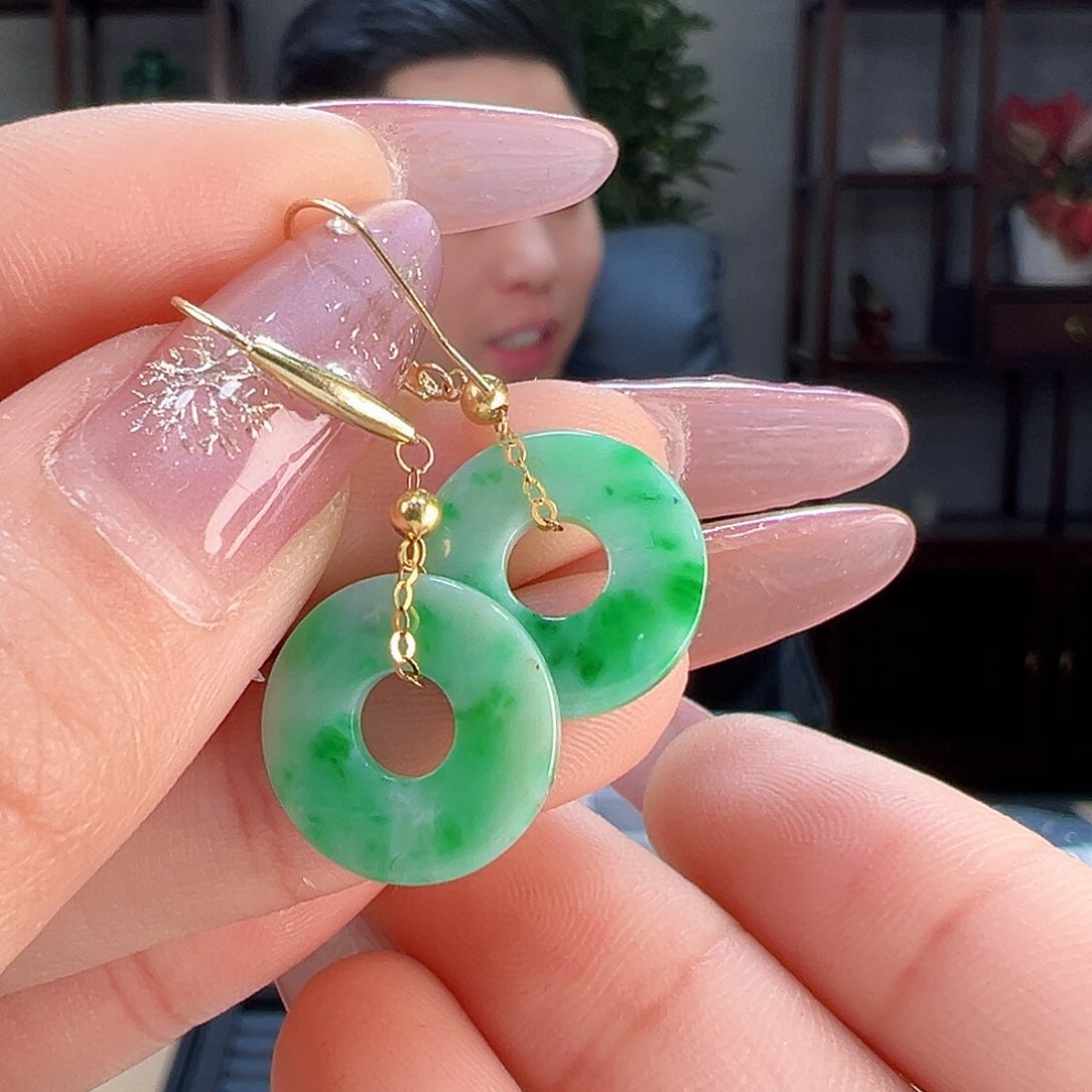 翡翠耳饰18K金镶嵌耳环22