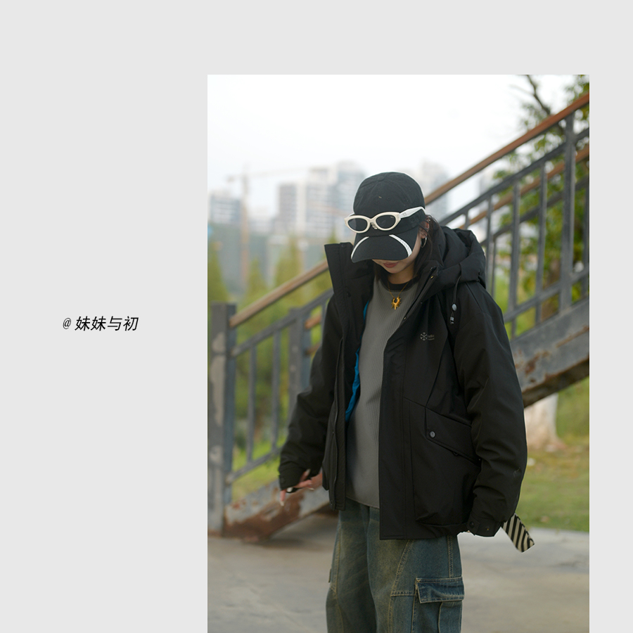 【妹妹专属】冬季男女同款潮牌拼色解构立体多口袋大口袋羽绒服6808