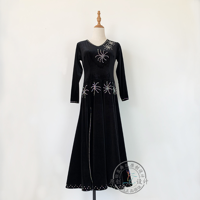 轻盈舞服 摩登舞蹈国标舞交谊舞韩国绒连衣裙亮钻开叉设计高端