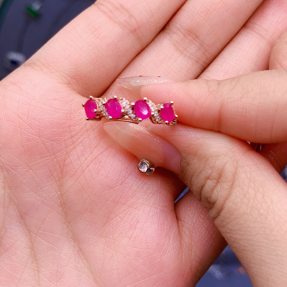 红宝石戒指银S925镶嵌