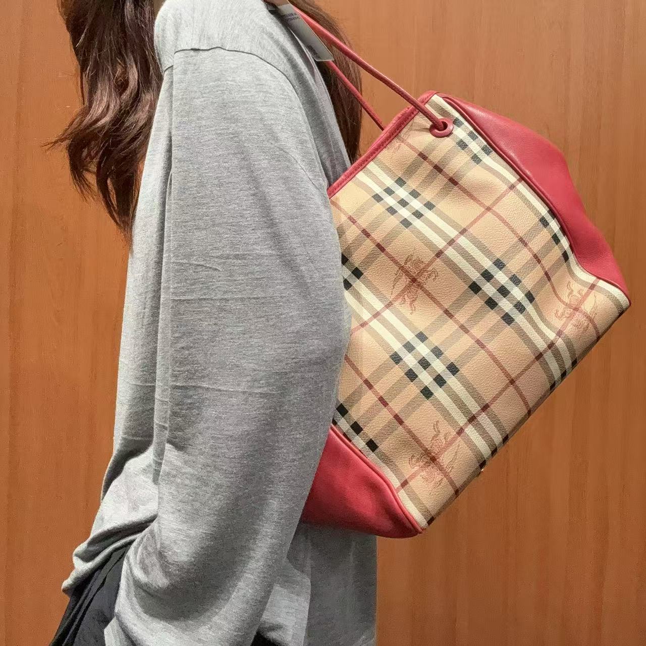 95新 BURBERRY/博柏利 【618】80 0622 格纹战马托特包