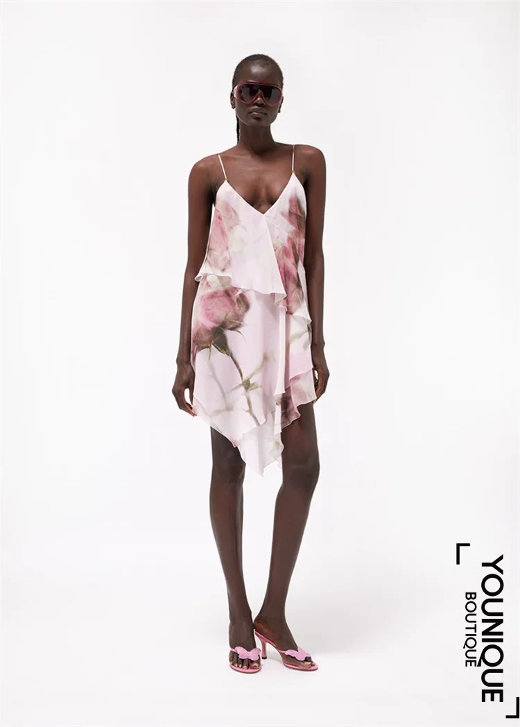 GABBY 浅粉色扎染吊带短裙QCG114