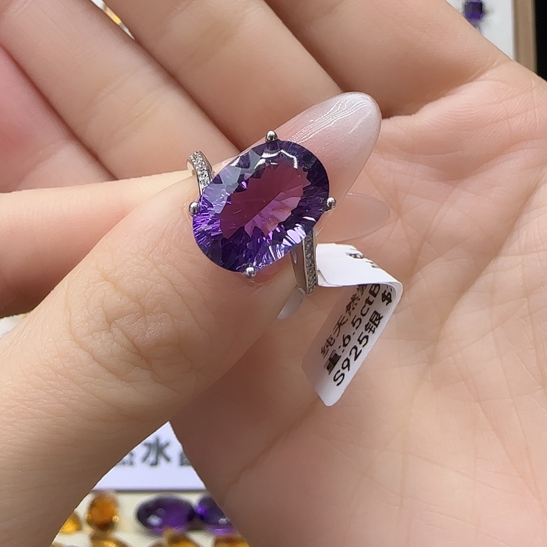 玖***柒银S925镶嵌珠宝半成品水晶G 乌拉圭紫水晶6.5克拉
