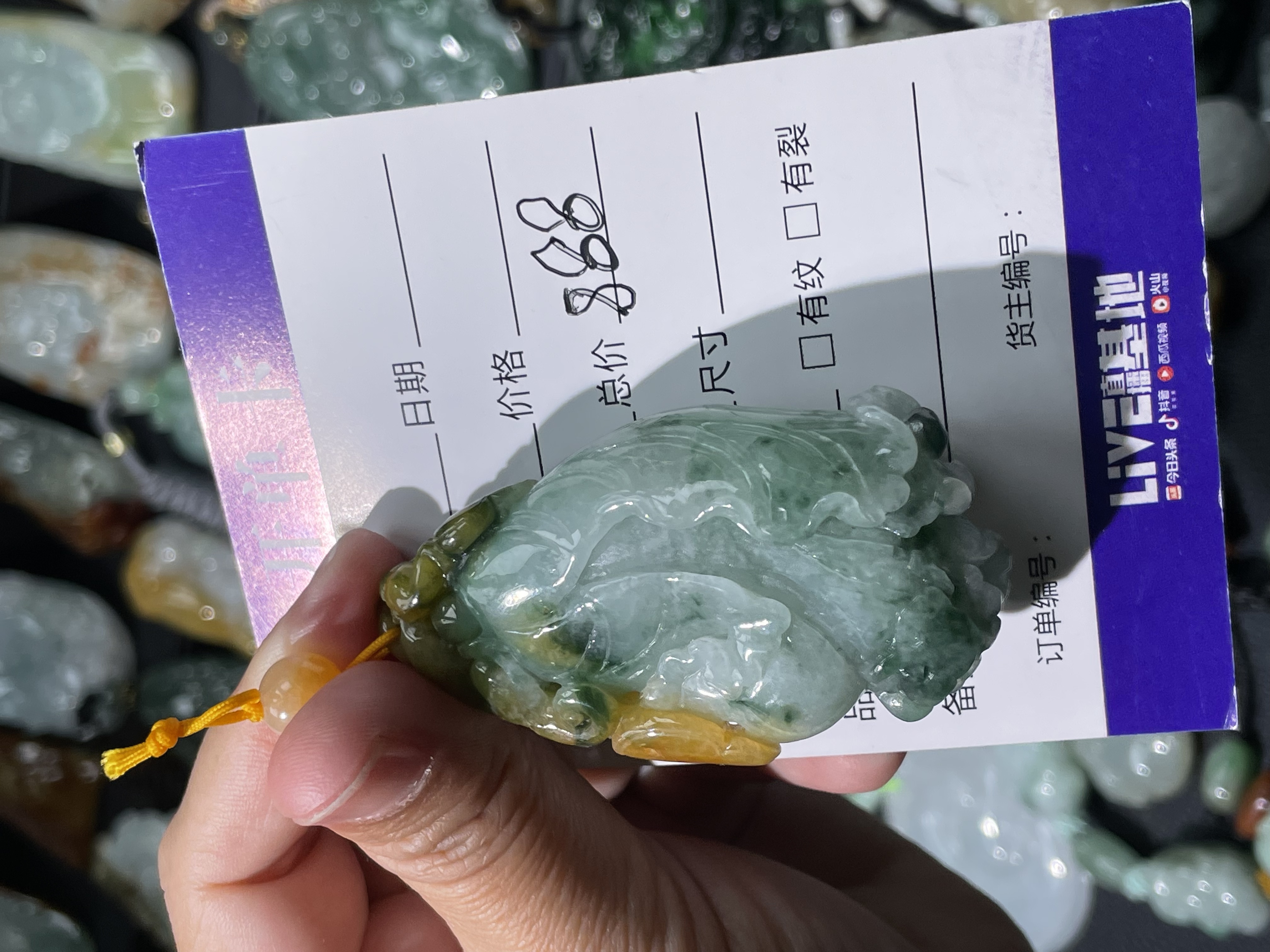 缅甸天然A货翡翠仿古牌雕刻白色平安无事大气男款精雕高冰仿古