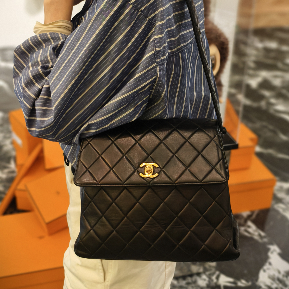 95新 Chanel/香奈儿 YUMU中古/Chanel黑金Kelly单肩包