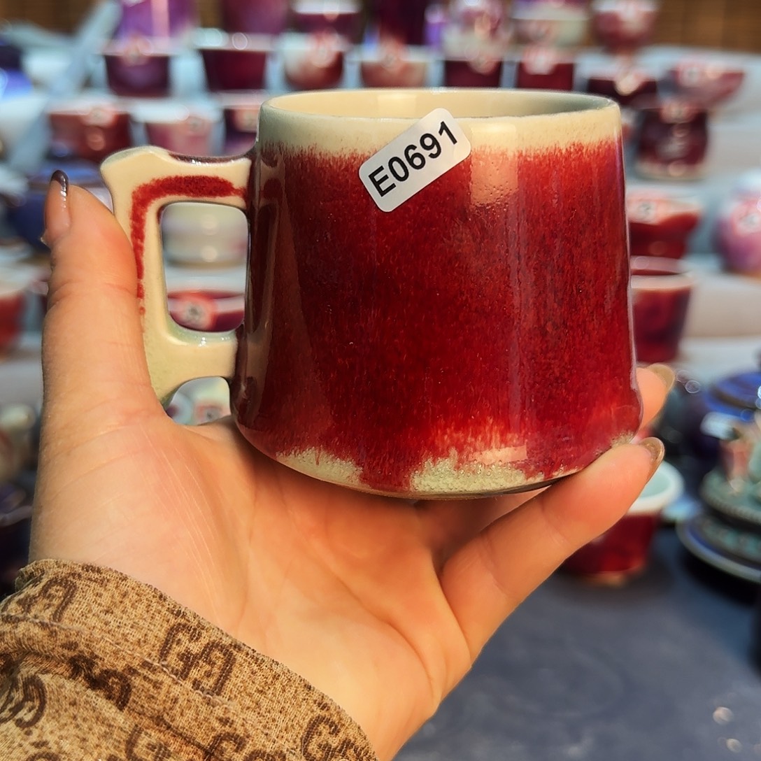 中***.瓷片微瑕钧瓷主人杯摆件工艺品