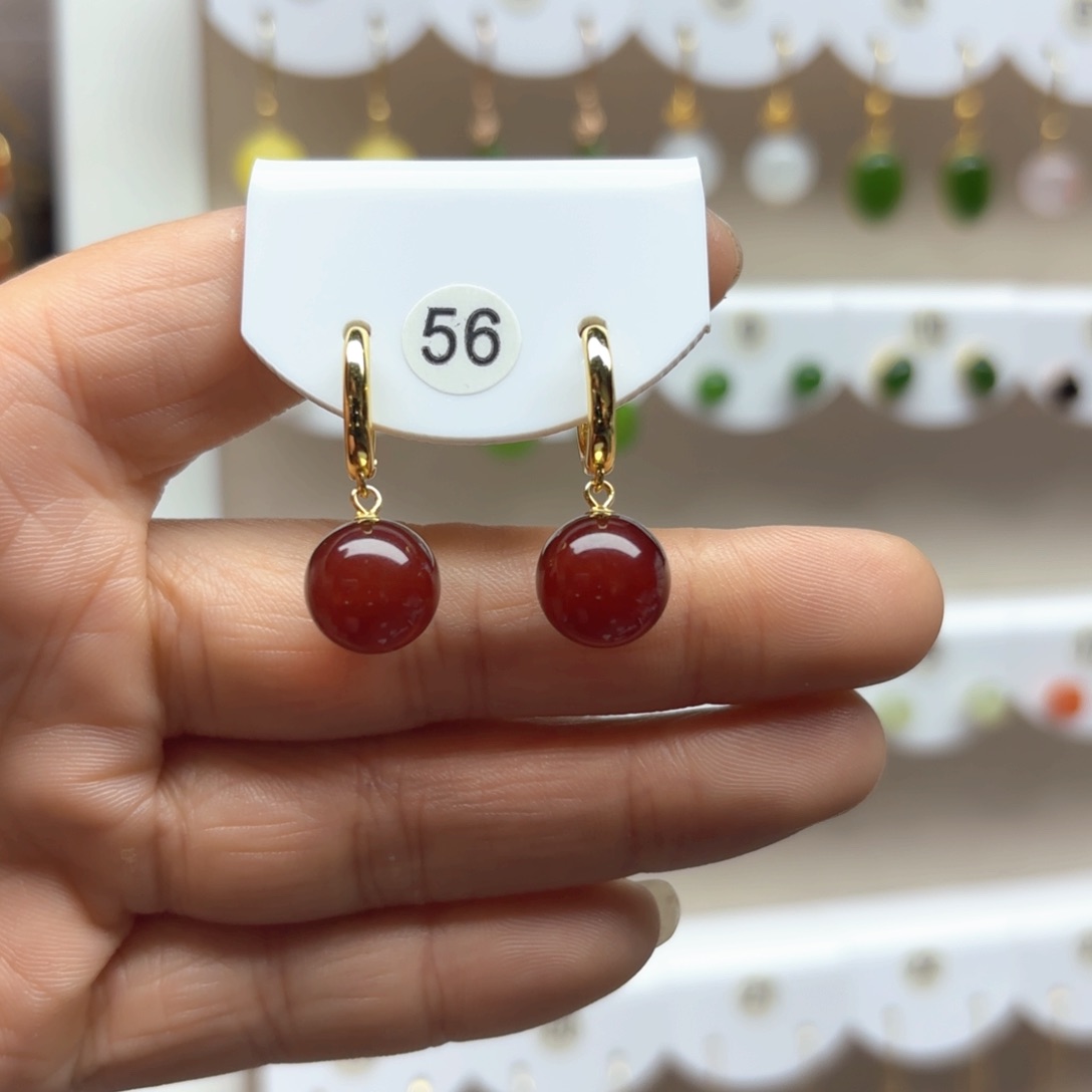 血珀耳饰银S925镶嵌血珀
