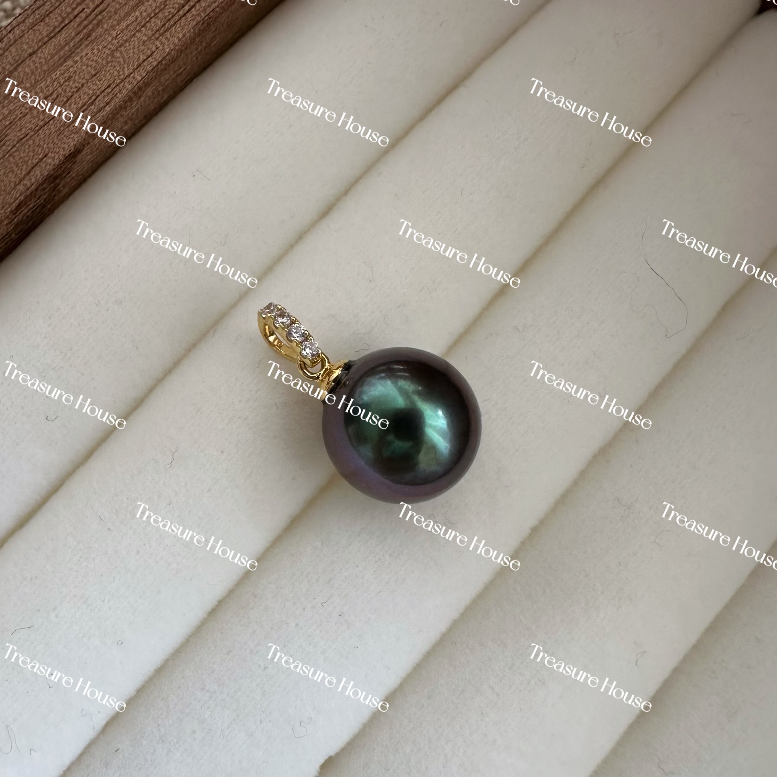 【宝藏】10-11mm海水大溪地珍珠炫彩孔雀绿简约高级感吊坠