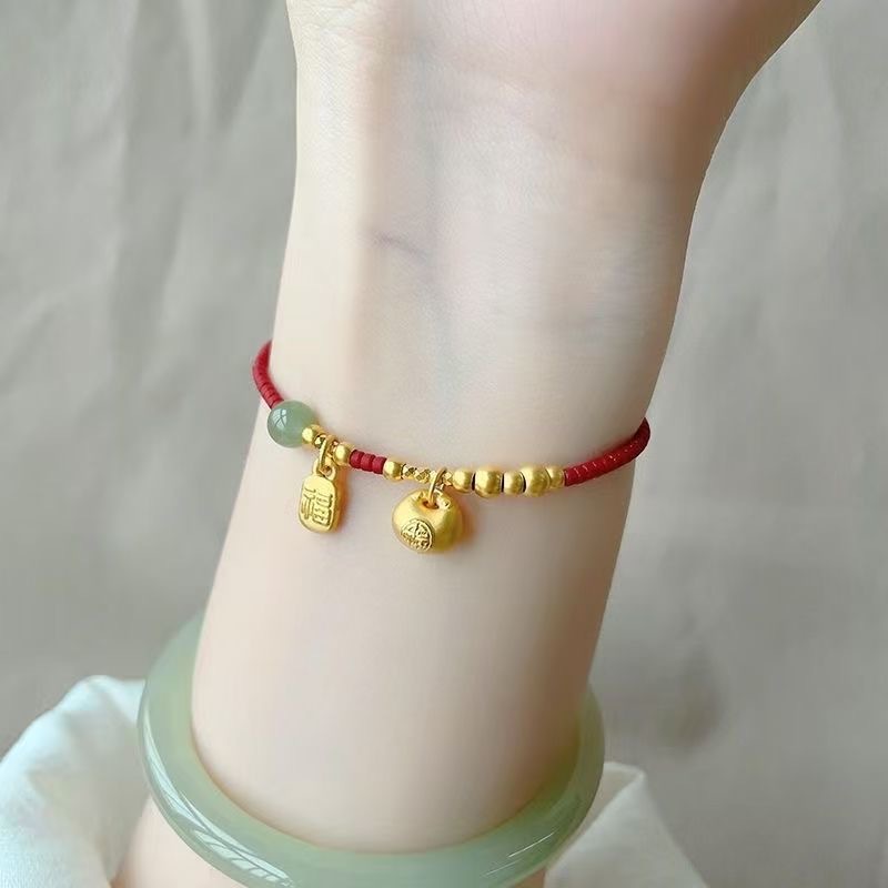 【粉丝专享】 红色铜合金转运手链法式编绳红绳素款卡其色女饰品