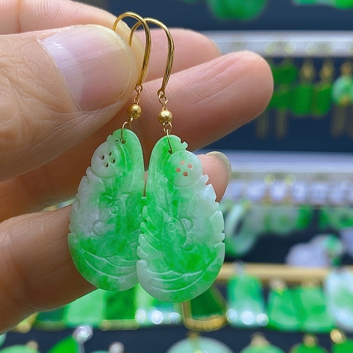 翡翠18K金镶嵌耳饰耳坠