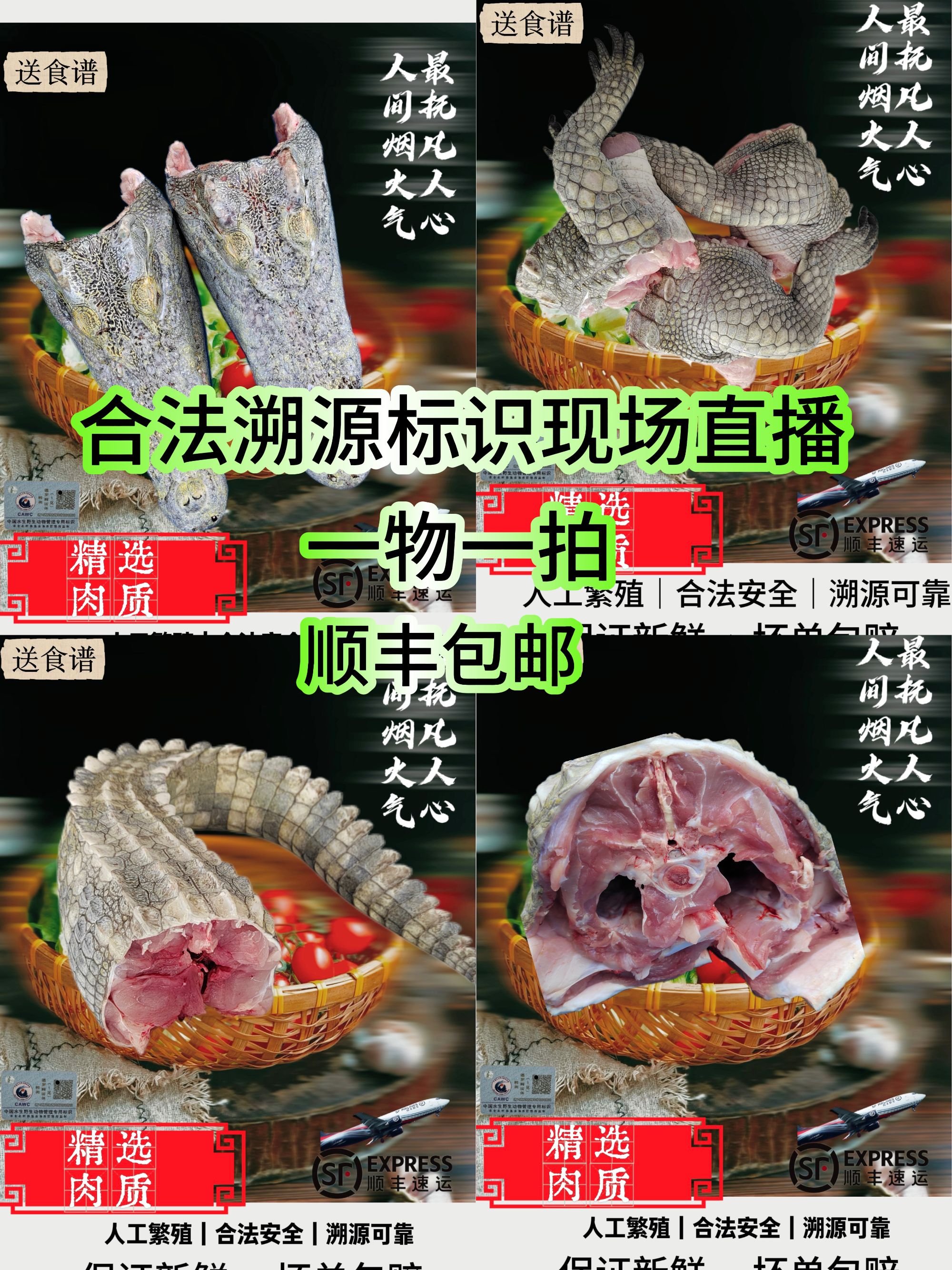新鲜现杀人工外塘养殖带皮鳄鱼肉（一物一拍）