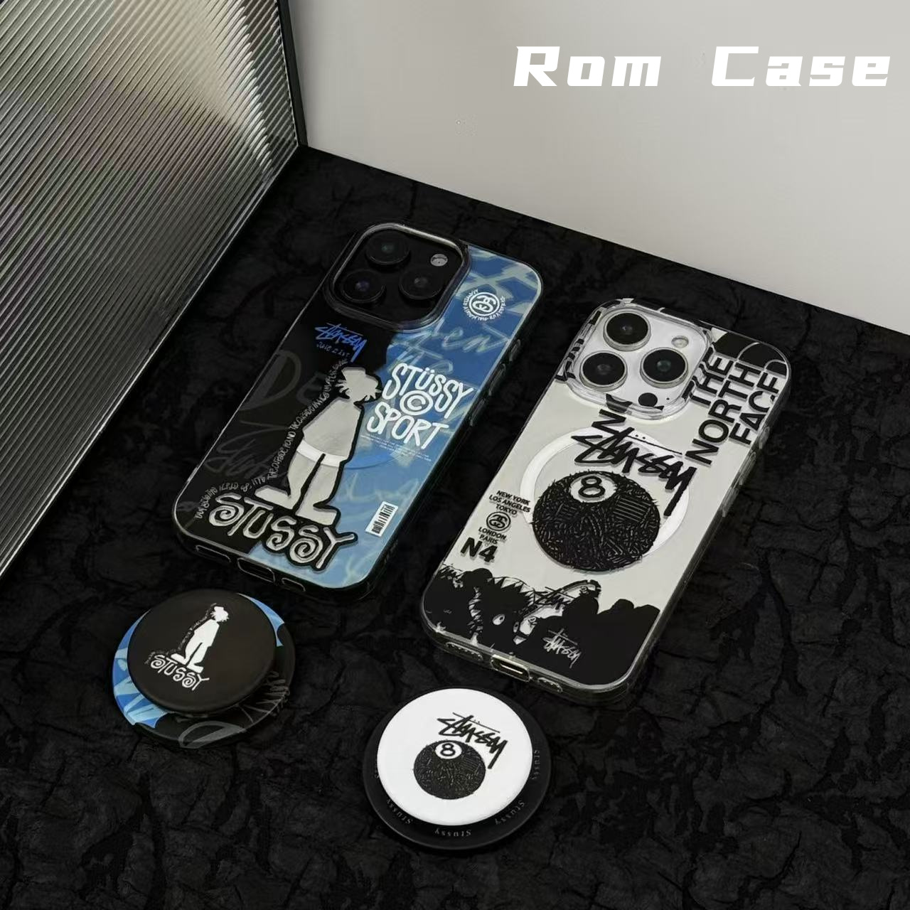 手机壳磁吸imd适用苹果17P/16P斯图家线条黑八小众夏季潮流烫银壳