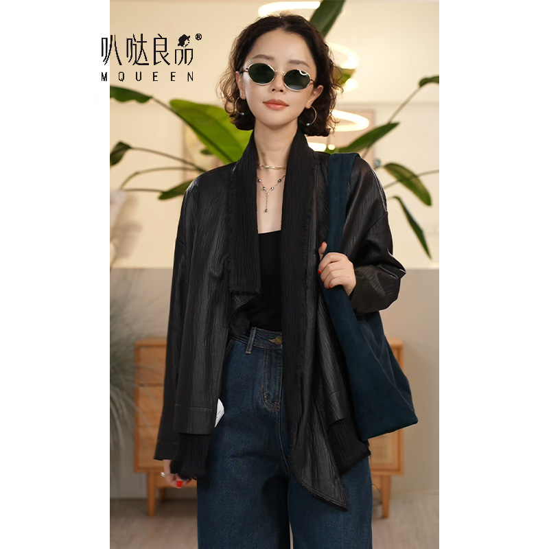 Y【叭哒不惑】冒险家 羊皮毛边拼接设计感皮衣女时尚百搭外套上衣