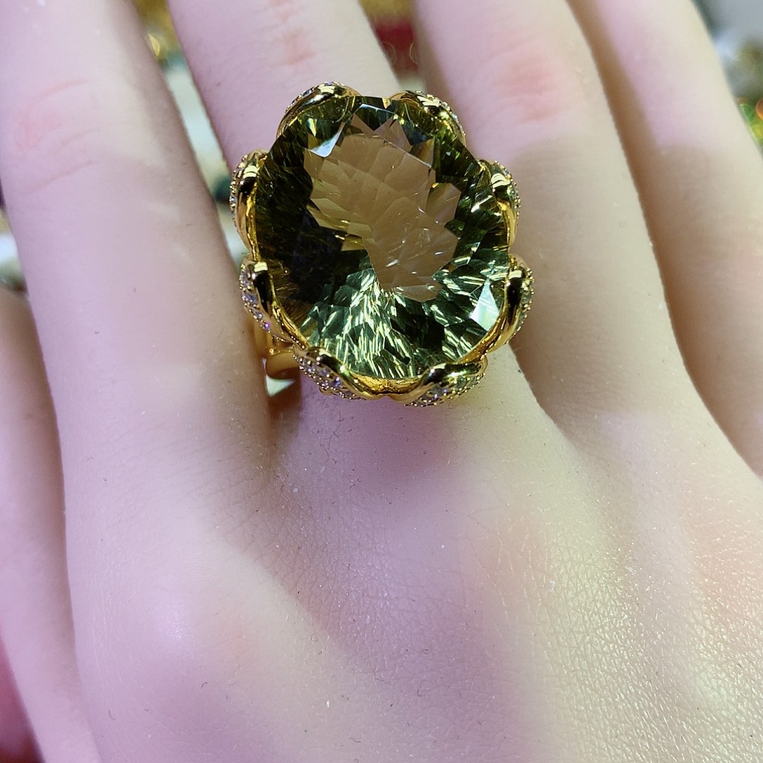 黄晶戒指银S925镀金镶嵌