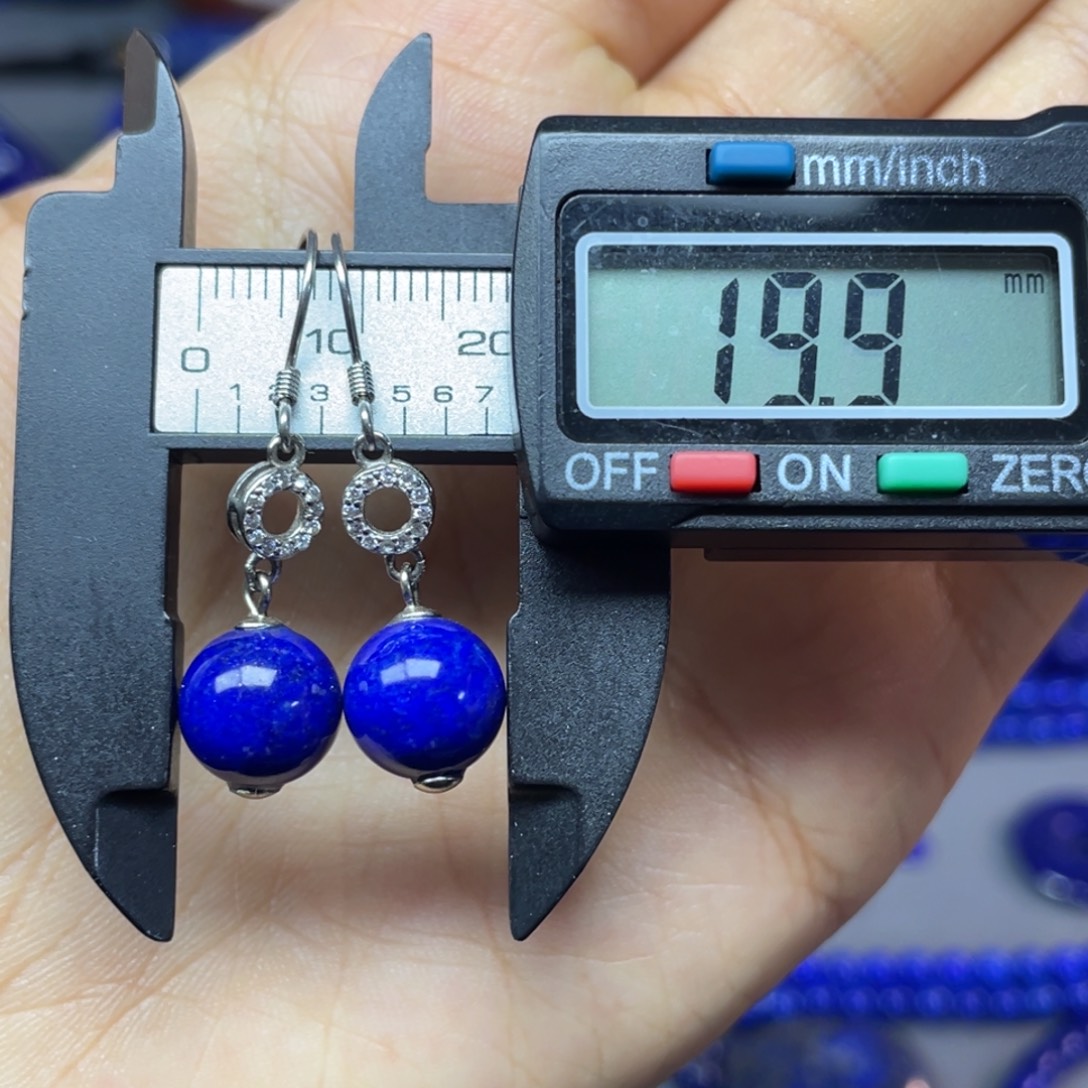 青金石银S925镶嵌10mm耳饰