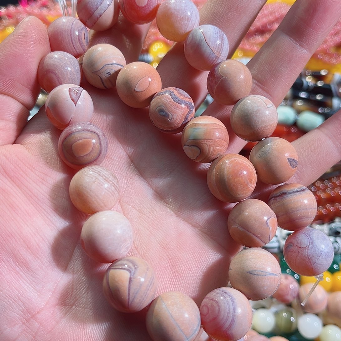 玛瑙/玉髓未镶嵌珠宝半成品粉奶皮玛瑙一条16mm