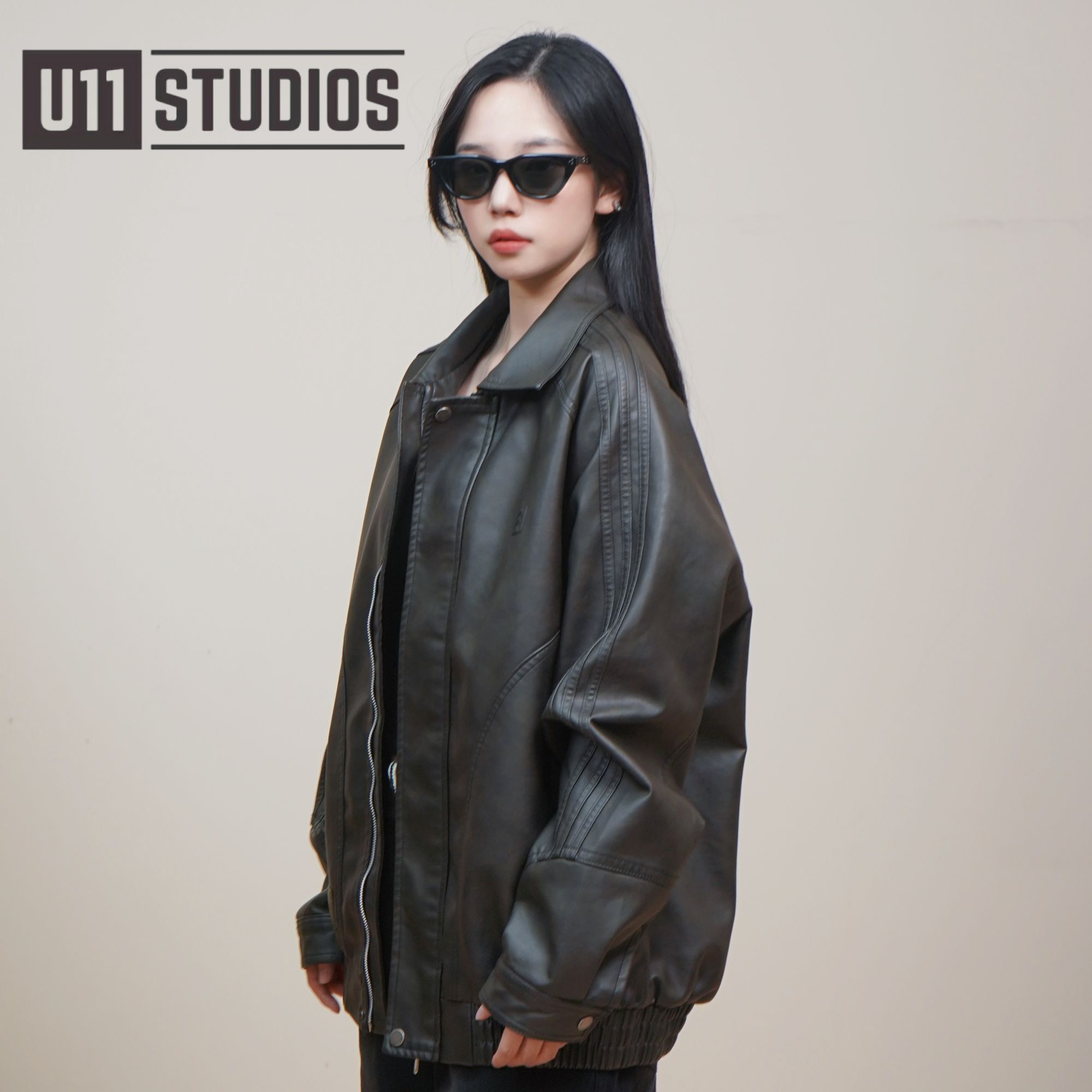 U11studios大码男装做旧简约男式美拉德机车PU皮衣秋季青年男士