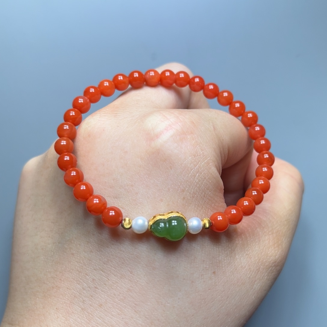 南红玛瑙DIY 手串5mm银S925镀金镶嵌