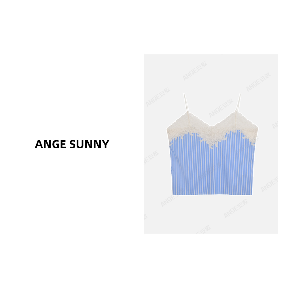 ANGE SUNNY【蕾丝领条纹吊带背心】小M*U家竖条纹百搭上衣时尚新款